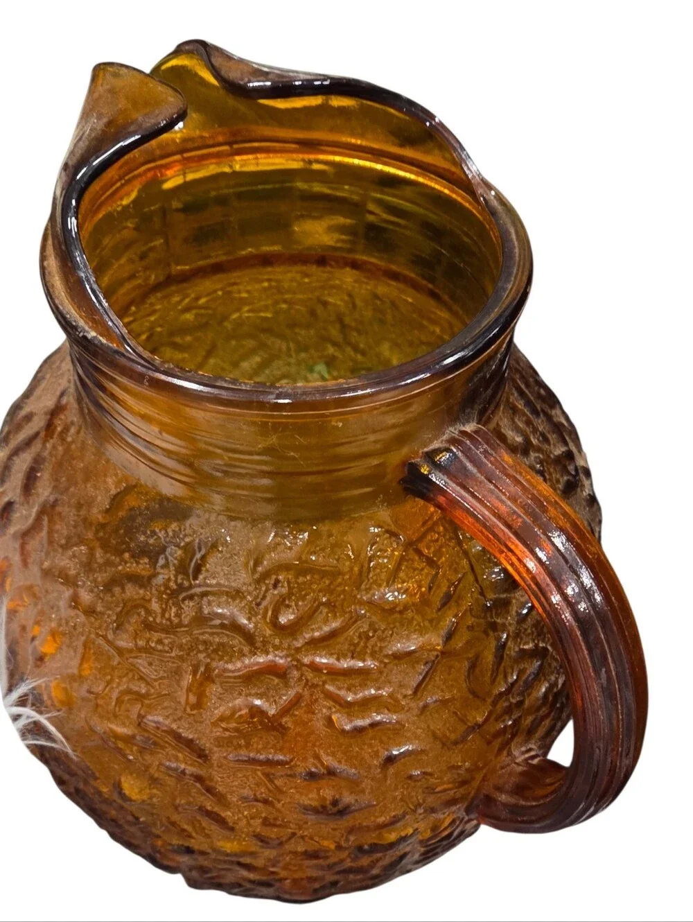 Vintage 1960s Anchor Hocking Pitcher Milano (Lido) pattern in Honey Gold (amber)